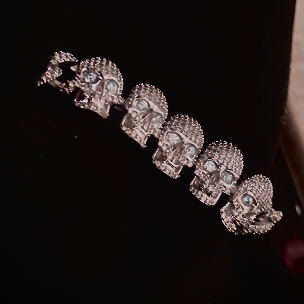 GLD Real Diamond Skull Bracelet w/ Blue Simulated Diamond Eyes